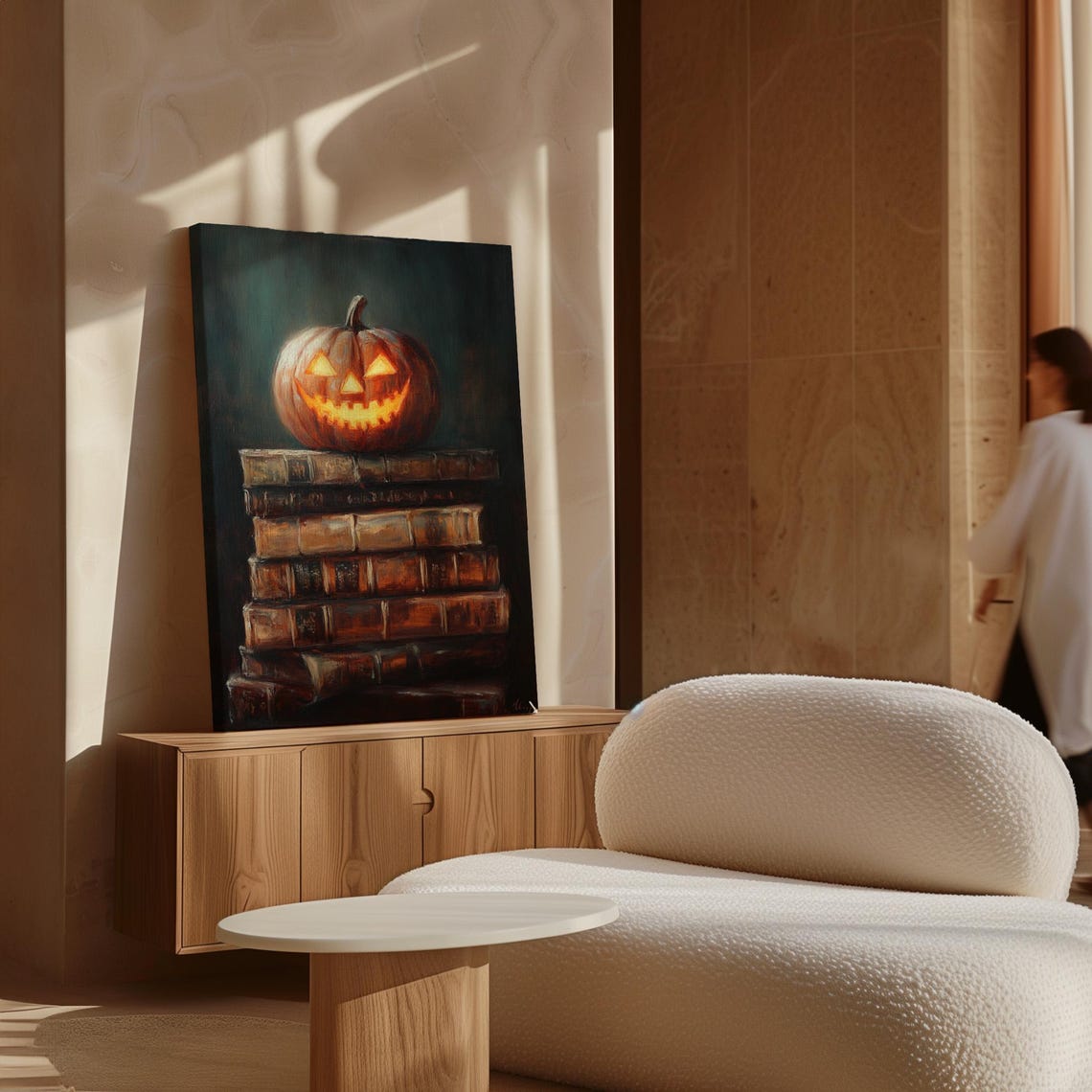 Carved Halloween Pumpkin Glowing on Old Vintage Books Poster - Image 7