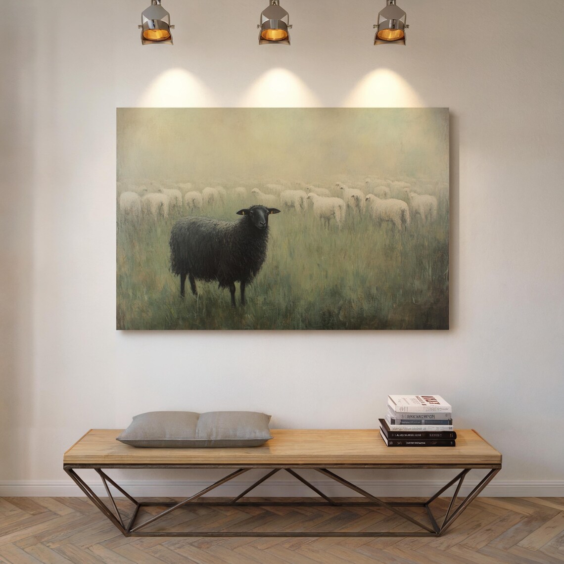 Black Sheep In Foggy Field, Modern Farmhouse Art Print - Image 6
