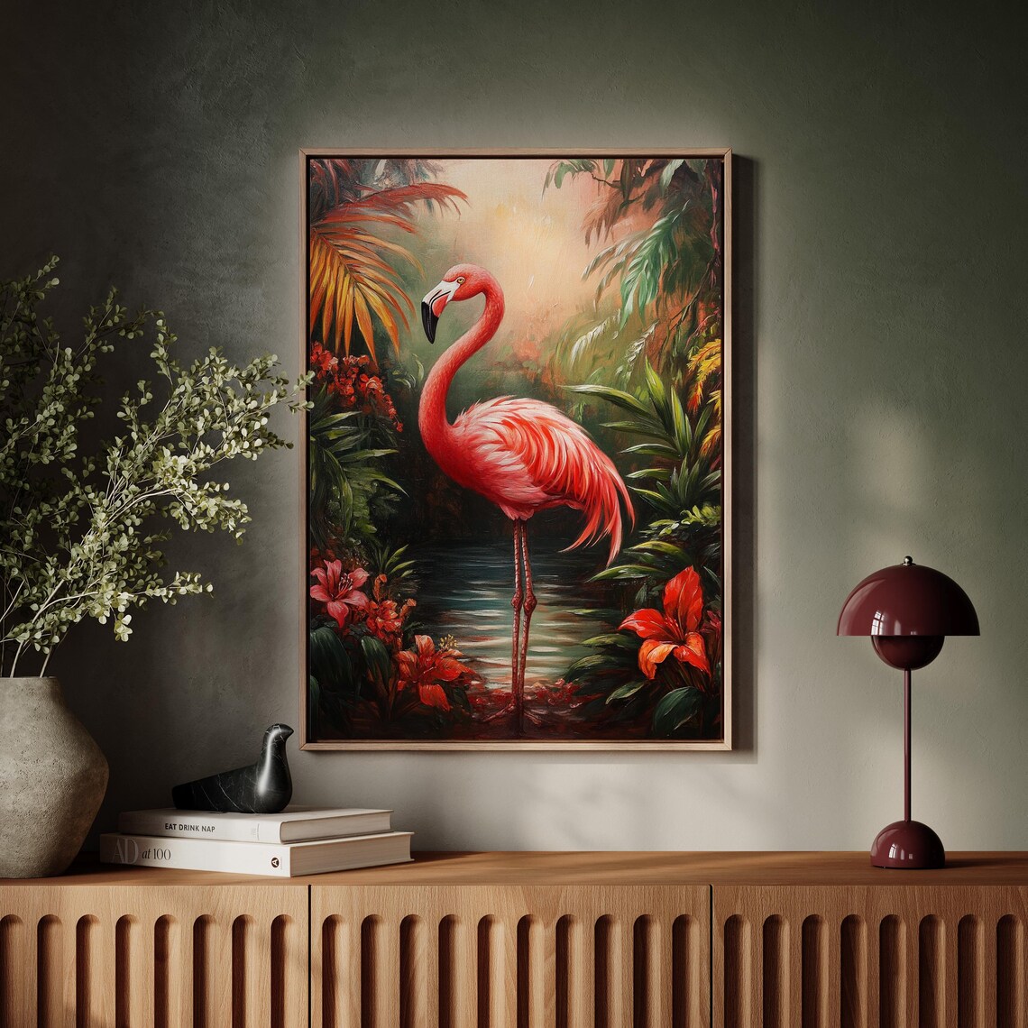 Flamingo Tropical Jungle Pink Bird Lush Botanical Oil Poster - Image 7