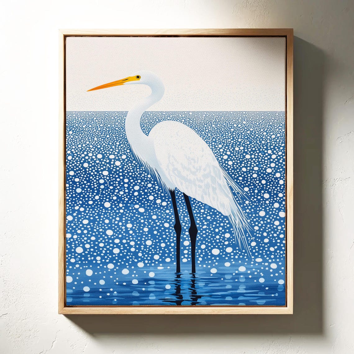 White Egret Standing in Sparkling Blue Water Bird Art Poster - Image 3