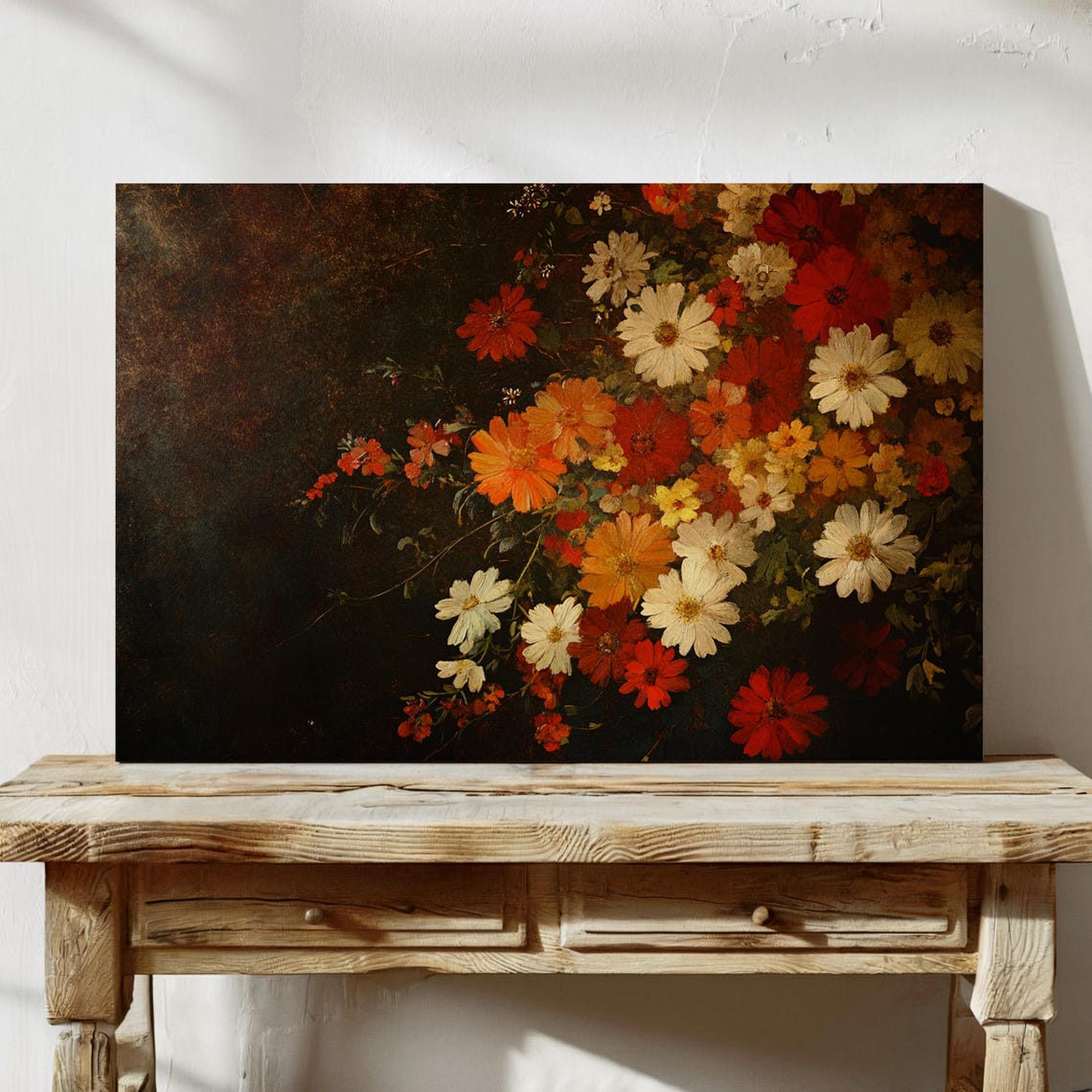 Rustic Autumn Floral Bouquet Dark Background Fall Harvest Wall Art - Image 7