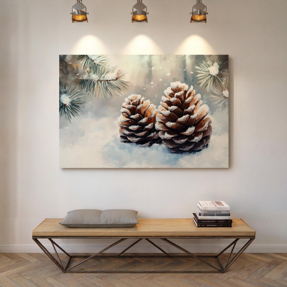 Snow Dusted Pine Cone Watercolor Winter Holiday Decor Wall Poster - Image 4