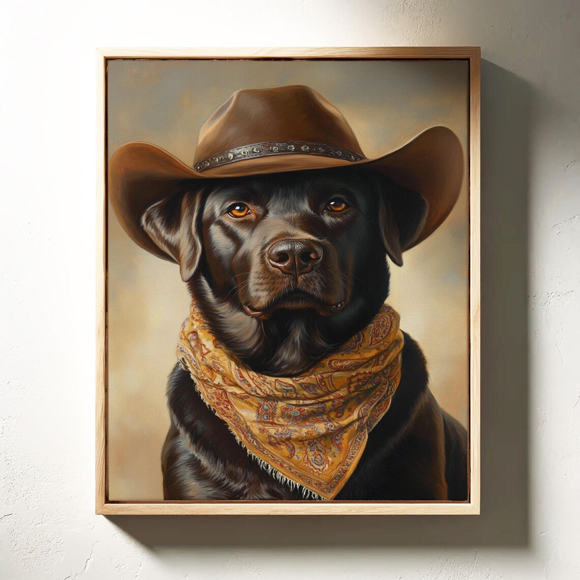 Black Labrador Cowboy Hat Gold Bandana Western Dog Portrait Poster - Image 4