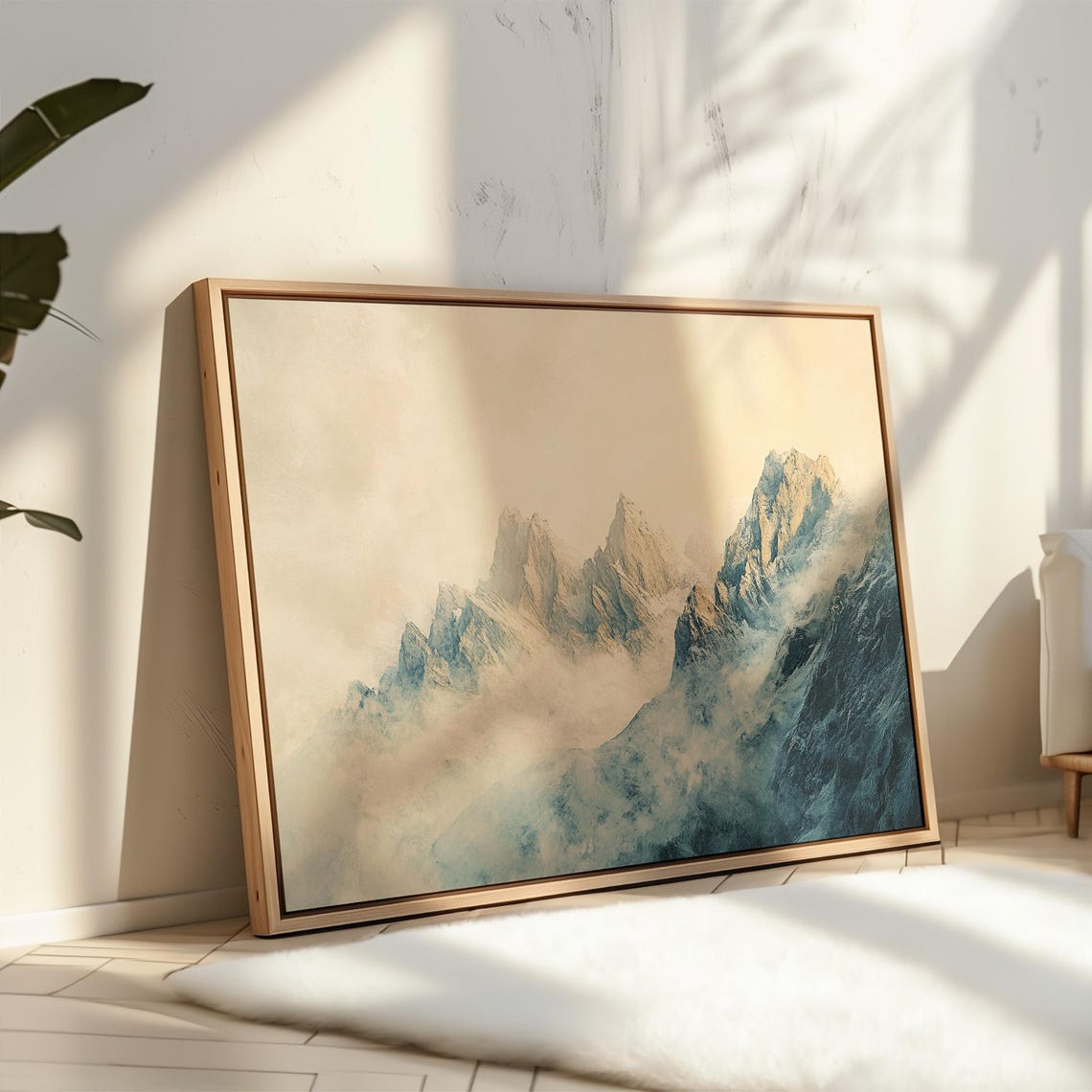 Misty Mountain Landscape Serene Nature Wall Art Neutral Toned Mountain Print Foggy Peak Artwork Tranquil Home Decor - Image 5