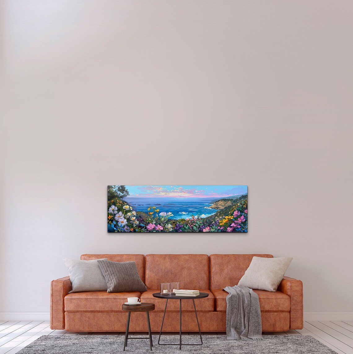 Ocean View From a Flowery Hillside With Crashing Waves Panoramic Poster - Image 4