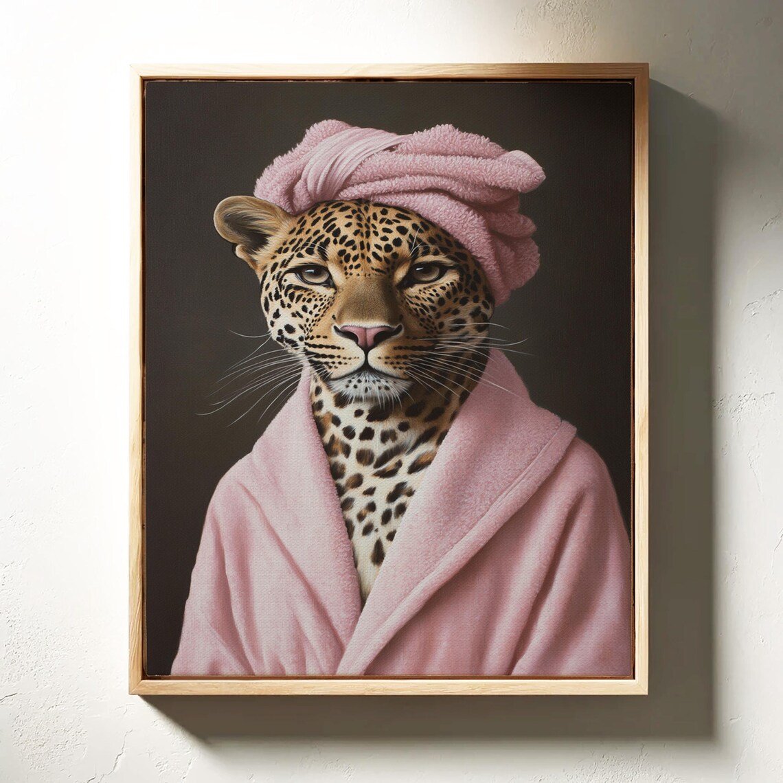 Leopard In Pink Bathrobe With Towel On Head Funny Animal Portrait Poster - Image 6