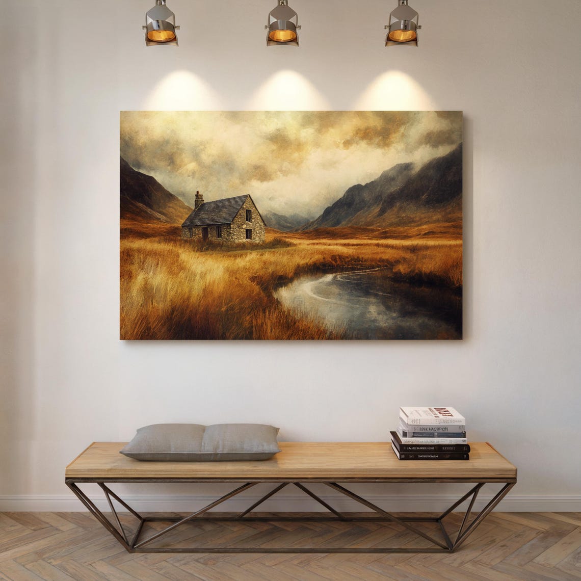Rustic Stone Cottage By A Stream Golden Autumn Landscape Art Poster - Image 6