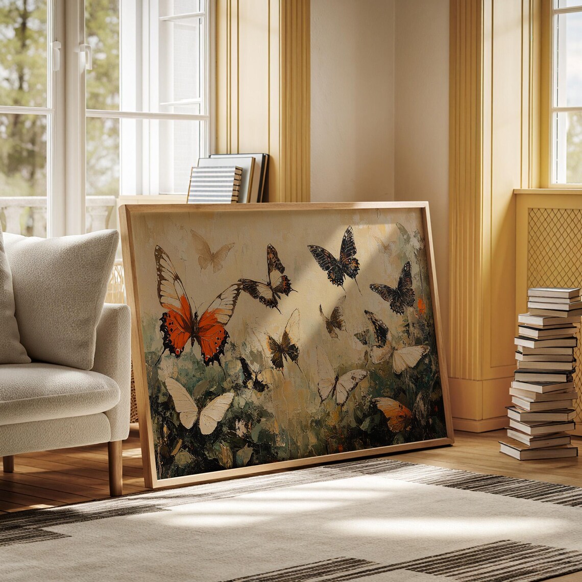 Butterflies in Flight Textured Oil Painting Orange Nature Poster
