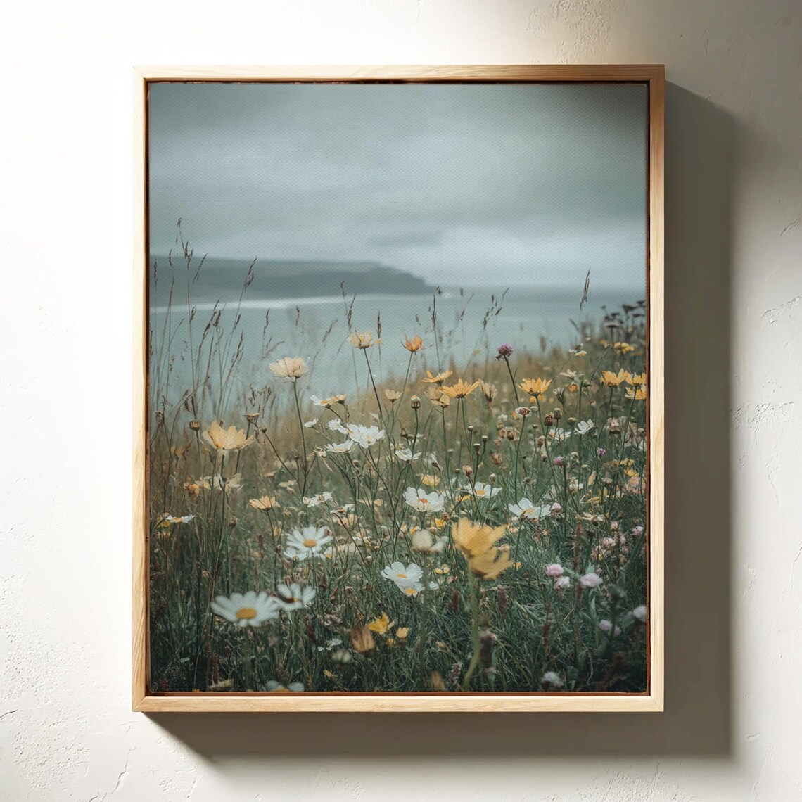 Coastal Wildflower Meadow Daisies by the Sea Ocean View Painting Poster - Image 4