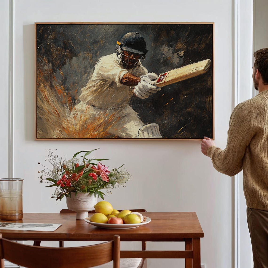 Cricket Batsman Power Hit Close-Up Dramatic Oil Sports Poster - Image 4
