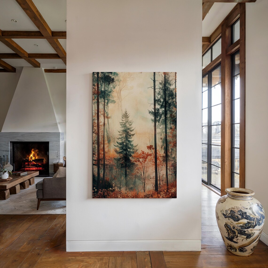 Misty Autumn Forest Art Print, Tranquil Woodland Scene - Image 5