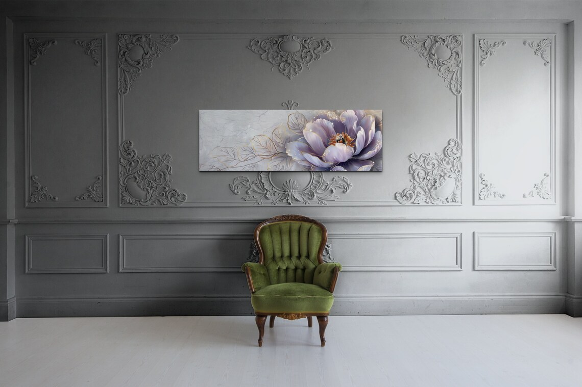 Lavender Peony Flower, Gold Leaf Style Art Print - Image 4
