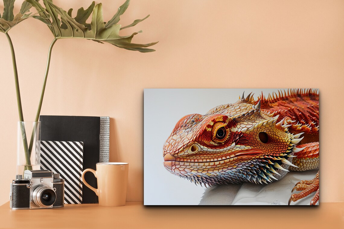 Bearded Dragon Close Up Portrait Fiery Orange Reptile Art Poster - Image 4