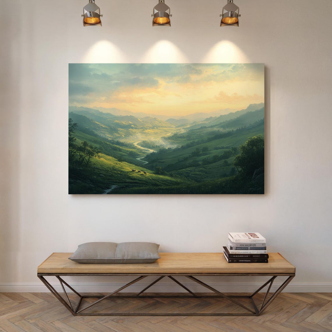 Rolling Hills Landscape Scenic Valley Wall Art Serene Sunset Nature Print Pastoral Countryside Home Decor Peaceful Greenery - Image 2