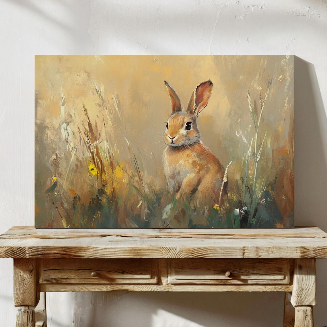 Whimsical Rabbit in Meadow, Rustic Farmhouse Art Print - Image 3