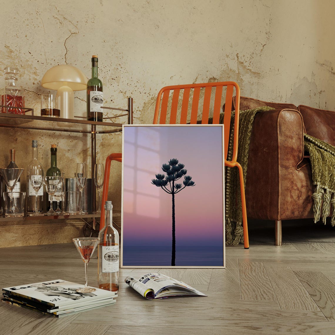 Lone Desert Tree Silhouette Over Pastel Sunset Sky Art Print
