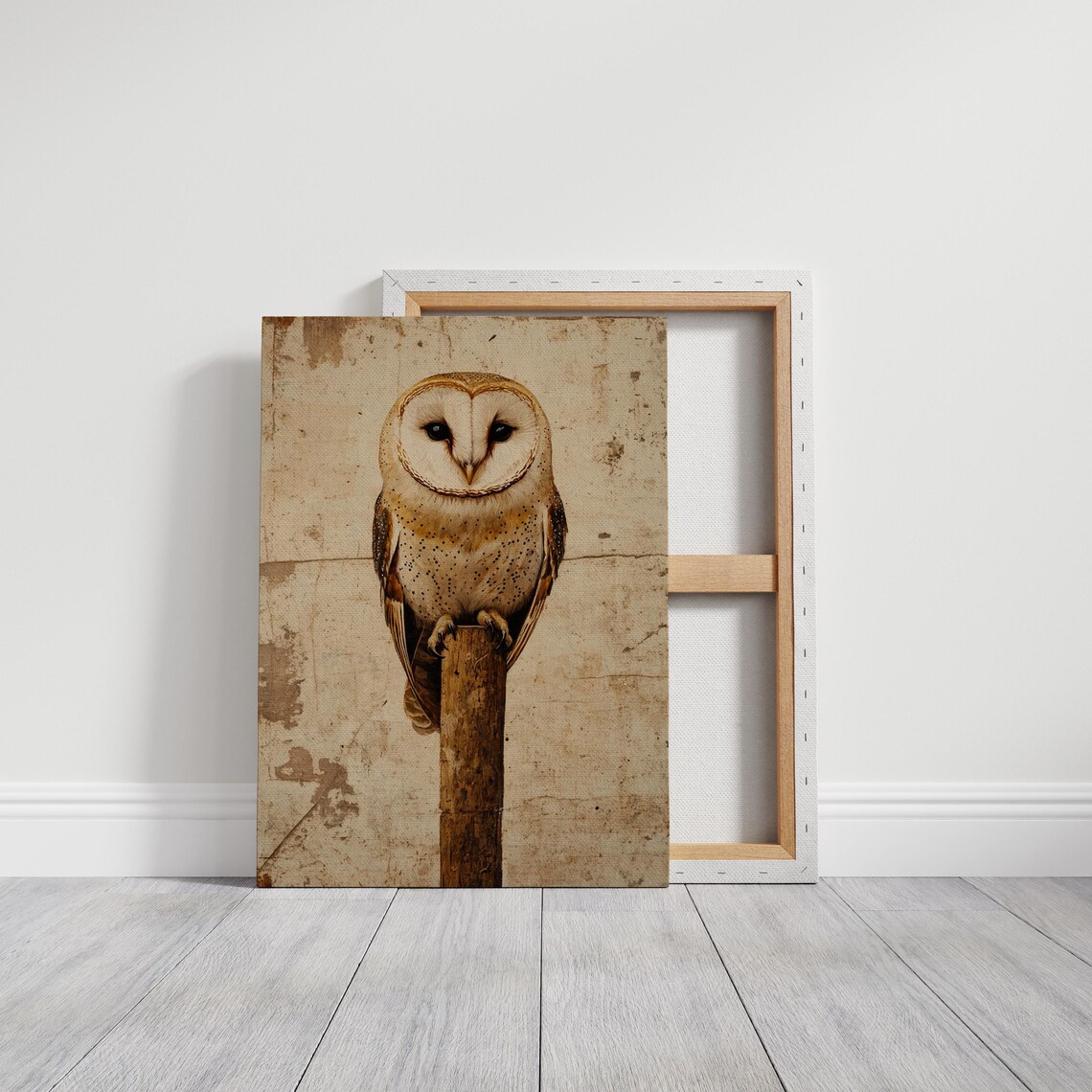 Barn Owl Perched on Post Rustic Vintage Wildlife Portrait Art Poster - Image 2