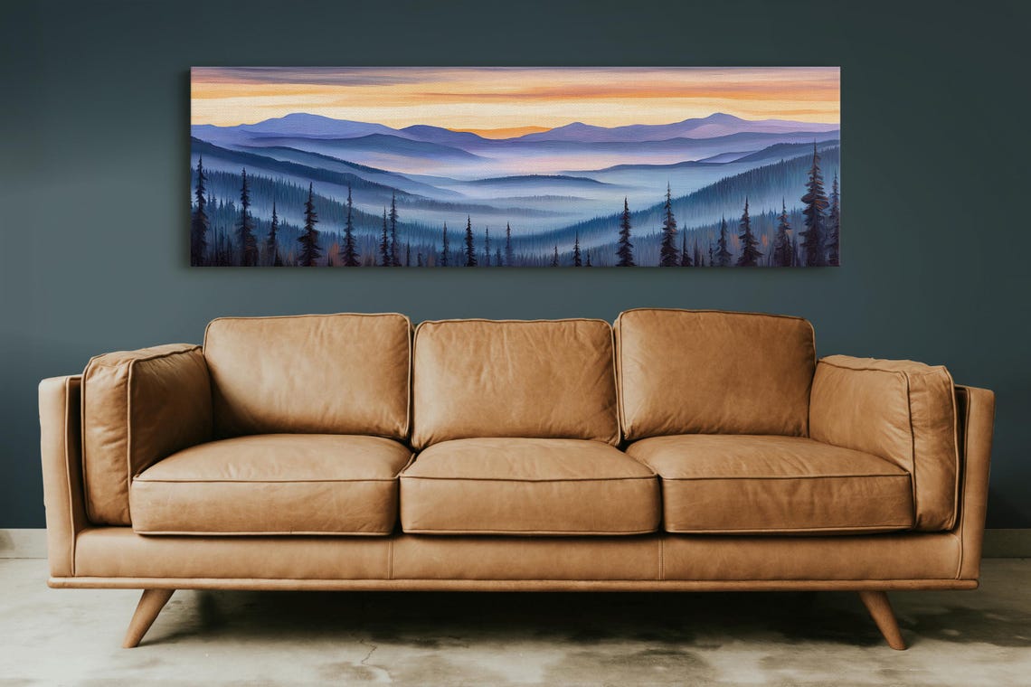 Serene Mountain Sunrise Misty Pine Forest Panoramic Landscape Poster
