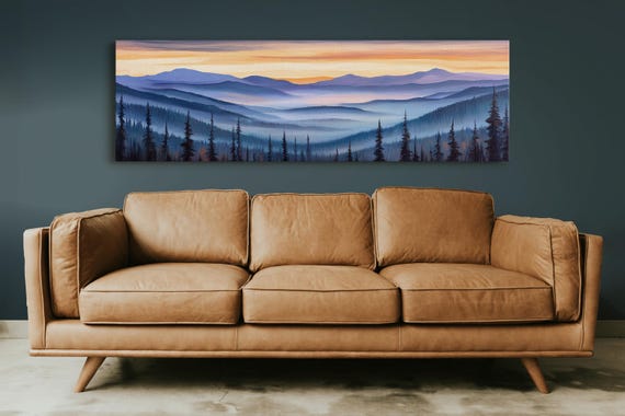 Serene Mountain Sunrise Misty Pine Forest Landscape Wall Art Panoramic Nature Scene For Home Or Office Decor