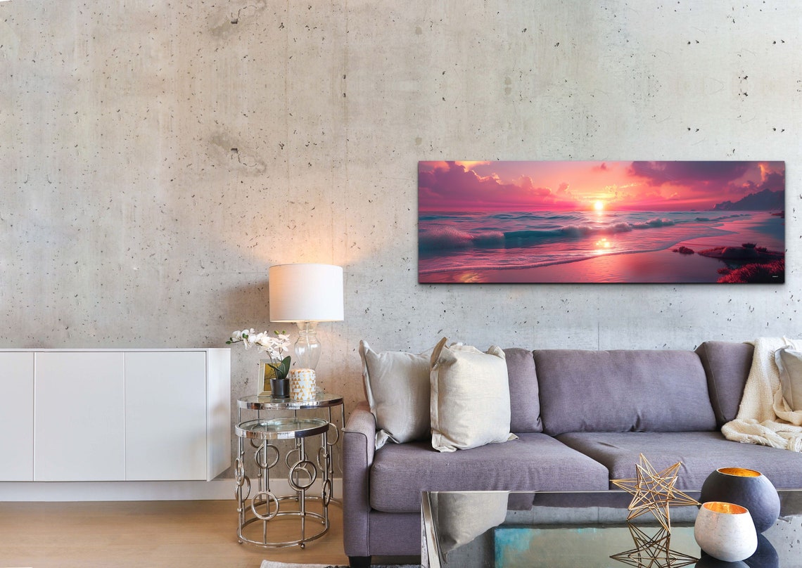Pink Sunset Beach Waves Panoramic Ocean Glow Seascape Poster - Image 4