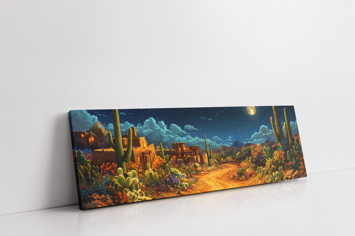Desert Night, Full Moon Over Cactus Landscape - Image 7