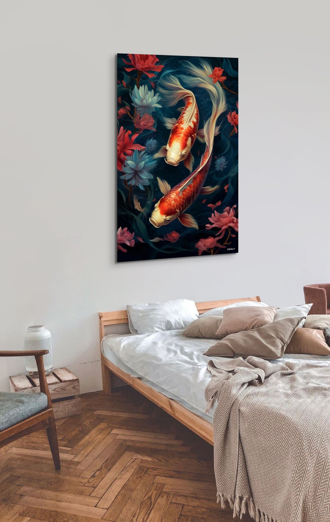 Serene Koi Fish Yin Yang Lotus Flowers Japanese Pond Art Poster - Image 3