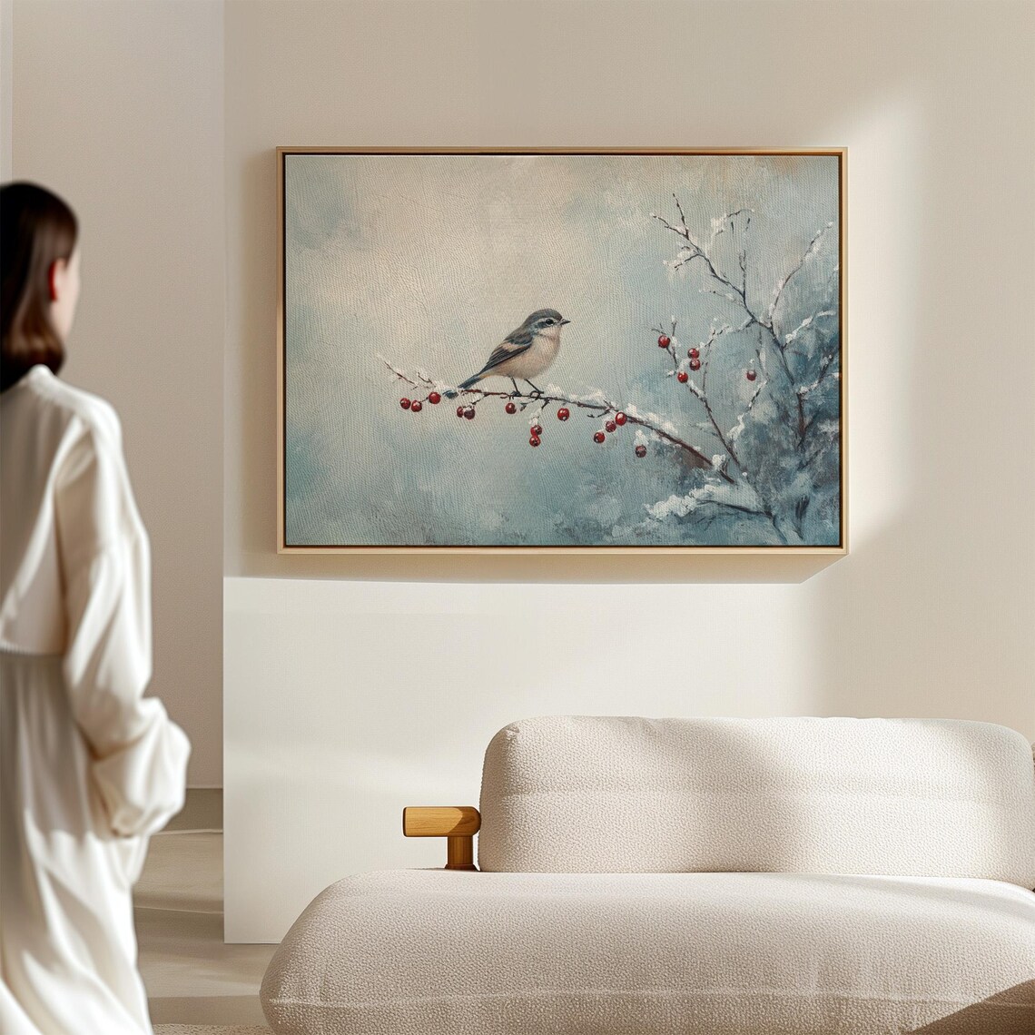 Winter Bird On Snowy Berry Branch With Red Berries Nature Poster - Image 7