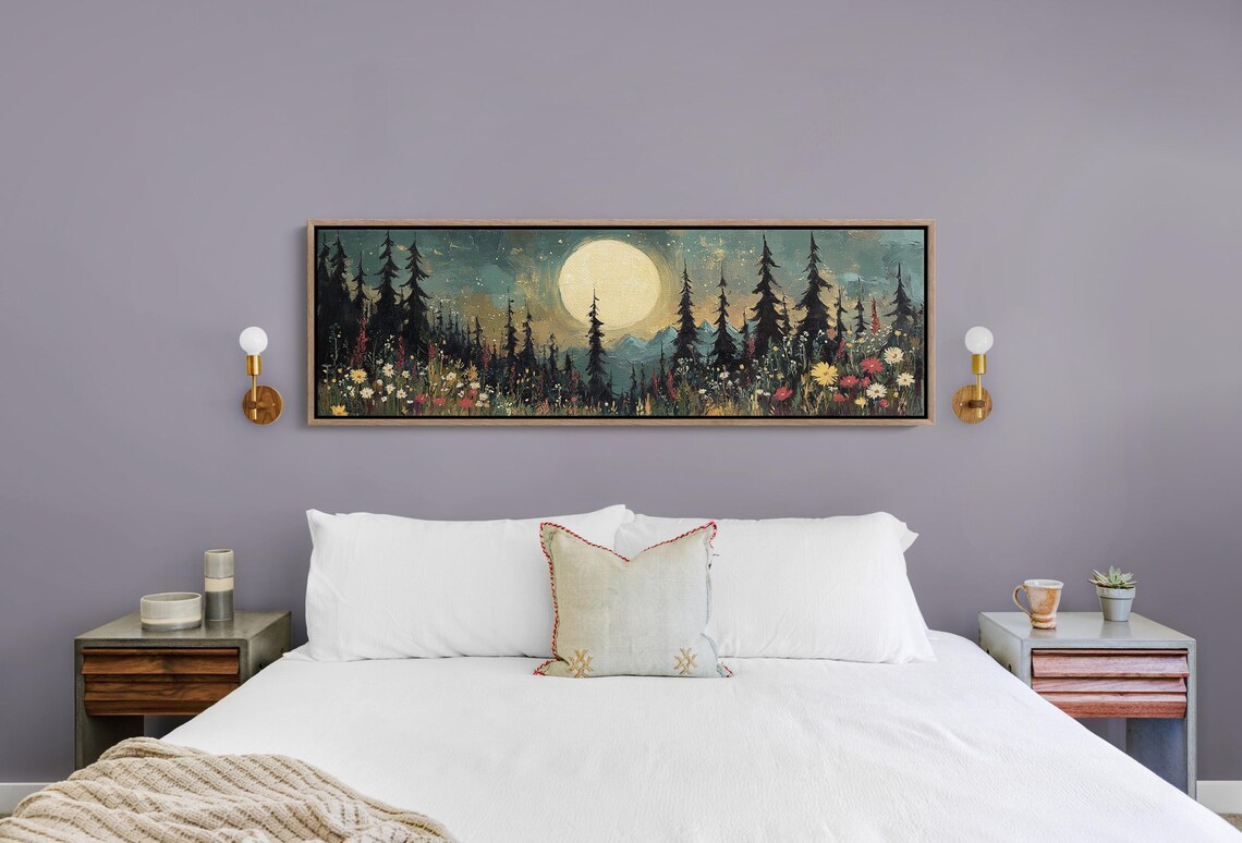 Enchanted Forest Landscape, Moonlit Night With Wildflowers - Image 4