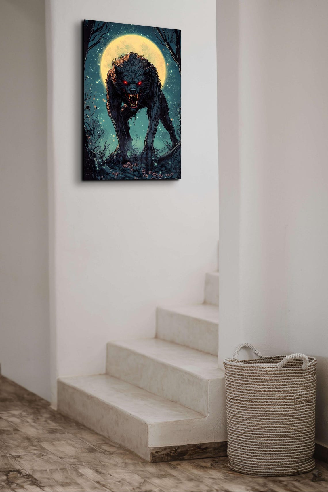 Prowling Werewolf Under Golden Full Moon Gothic Horror Art Poster - Image 3