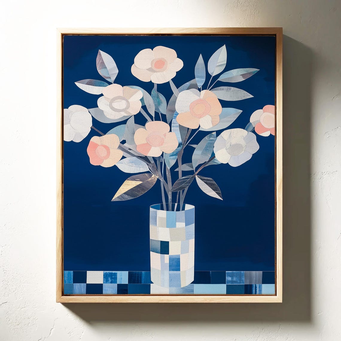 Modern Blue Floral Vase Abstract Geometric Flower Canvas Art