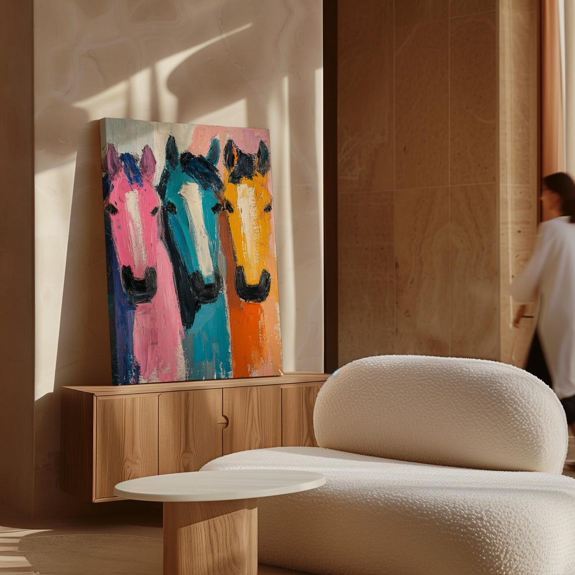 Bold Abstract Horse Trio Pink Blue Yellow Brush Stroke Poster - Image 7
