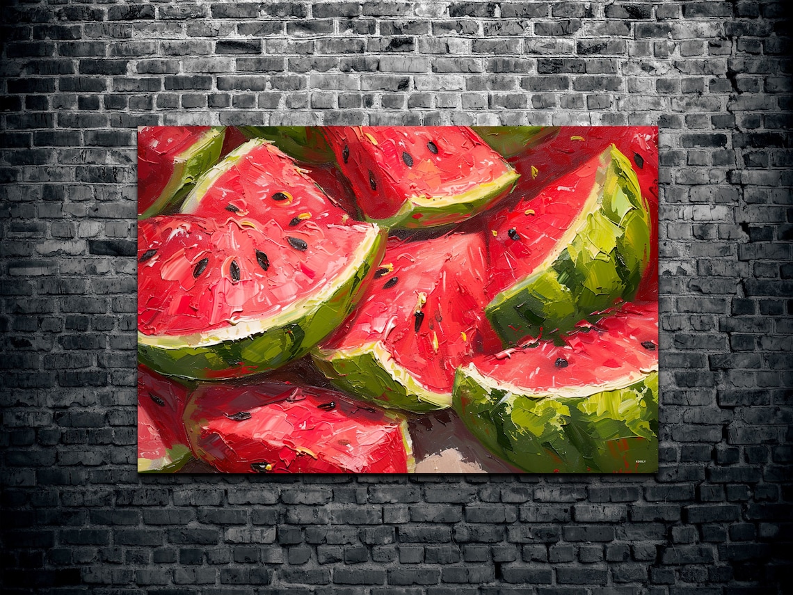 Stacked Watermelon Wedges Juicy Summer Fruit Oil Painting Poster - Image 2