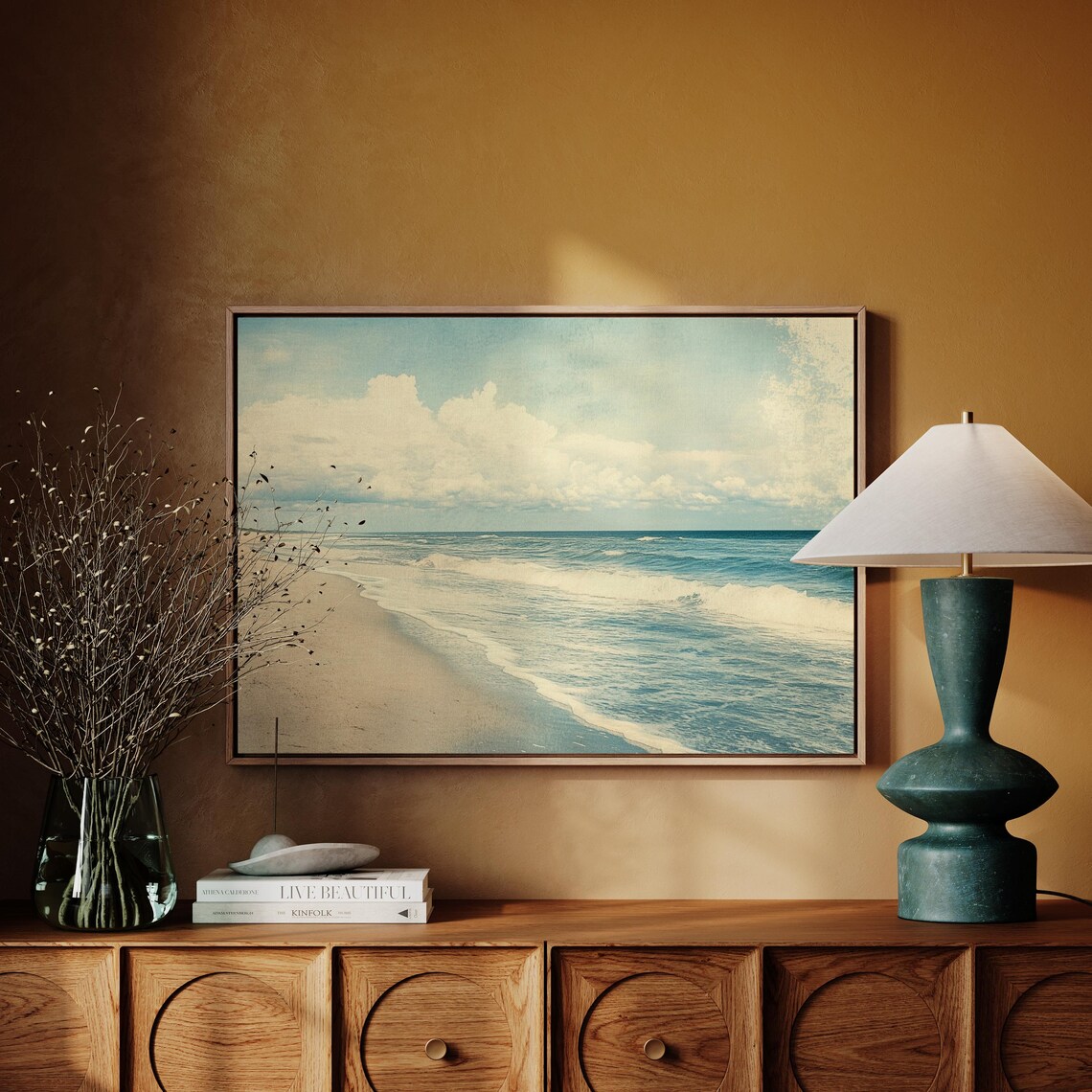 Vintage Coastal Ocean Beach Scene Wall Art Print