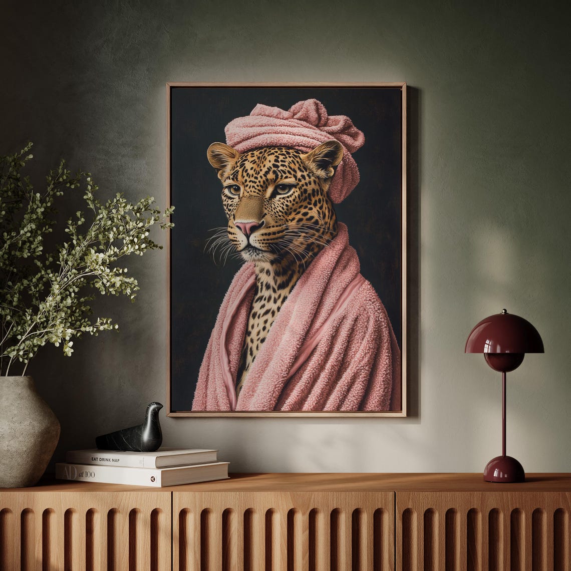 Funny Leopard In Pink Robe And Spa Towel Turban Whimsical Poster - Image 7