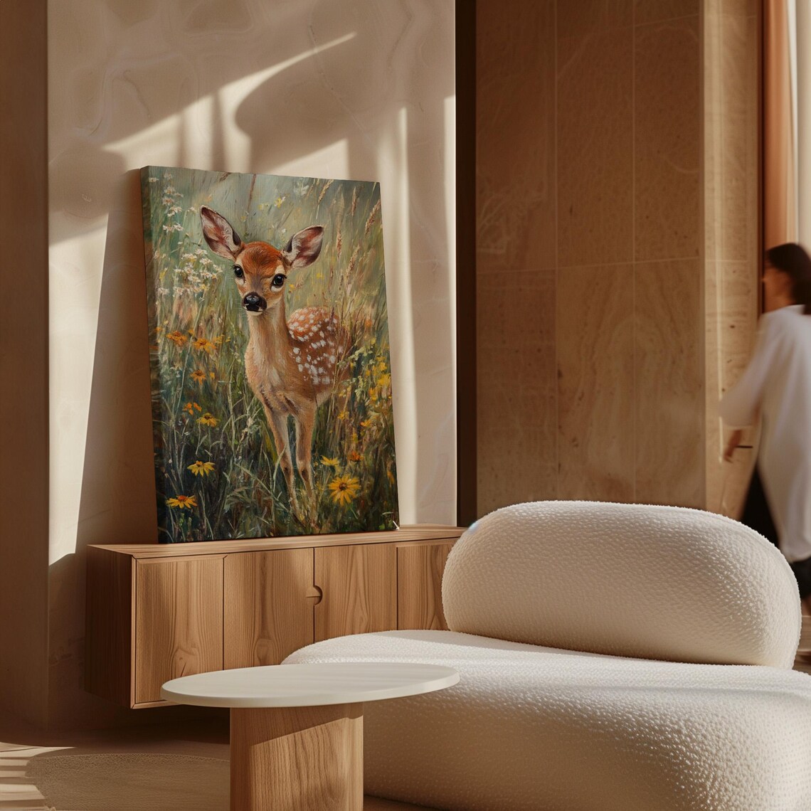 Baby Fawn Deer in Wildflower Meadow Cute Woodland Nursery Art Print - Image 7