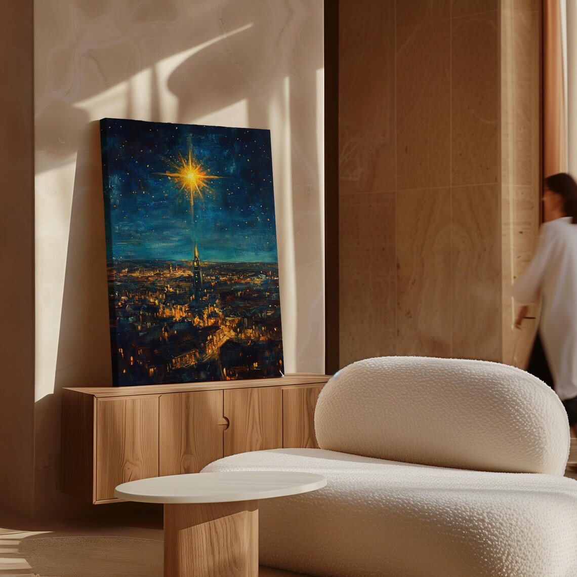 Bethlehem Star Over Cityscape, Christmas Nativity Art Print - Image 6