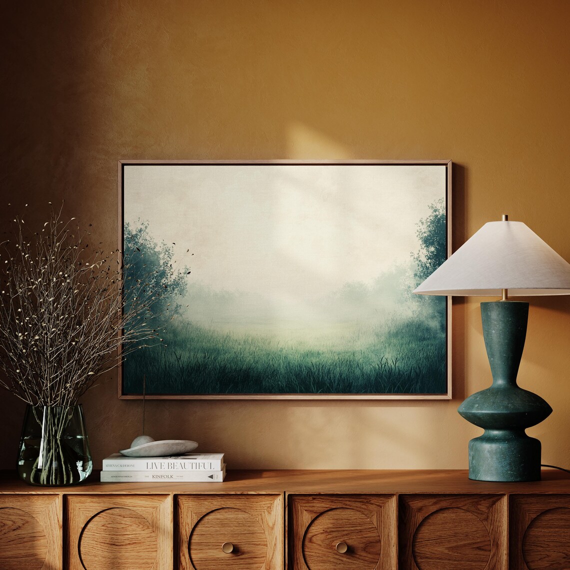 Misty Green Grassland Shrouded In Fog Soft Morning Meadow Wall Poster - Image 4