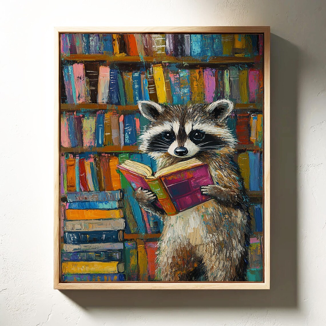 Charming Raccoon Reading Art Print, Library Decor - Image 3