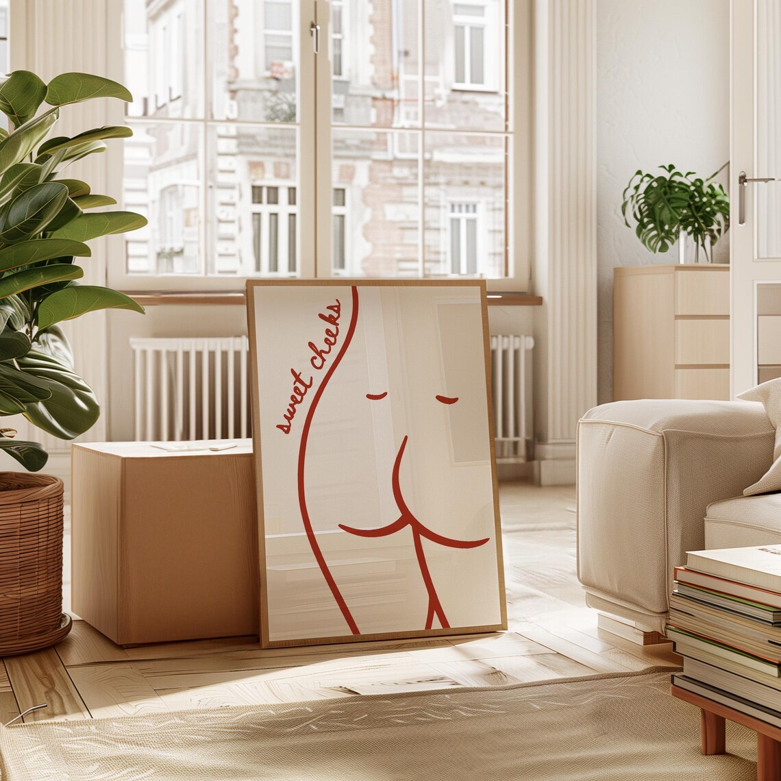 Sweet Cheeks Funny Butt Line Art Red Minimalist Feminine Poster
