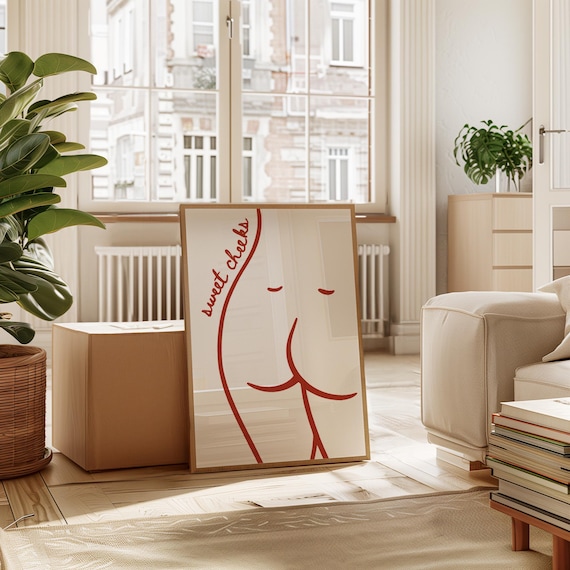 Sweet Cheeks Print Minimalist Red Line Art Body Poster
