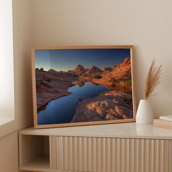 Desert Canyon Reflection Canvas Wall Art Red Rock Landscape With Blue Sky Water Southwest Nature Photography Print