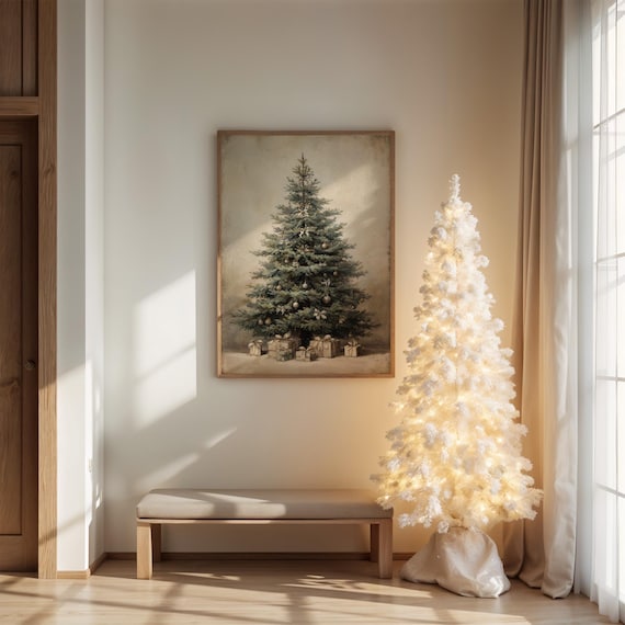 Elegant Christmas Tree With Ornaments Vintage Holiday Decor Poster