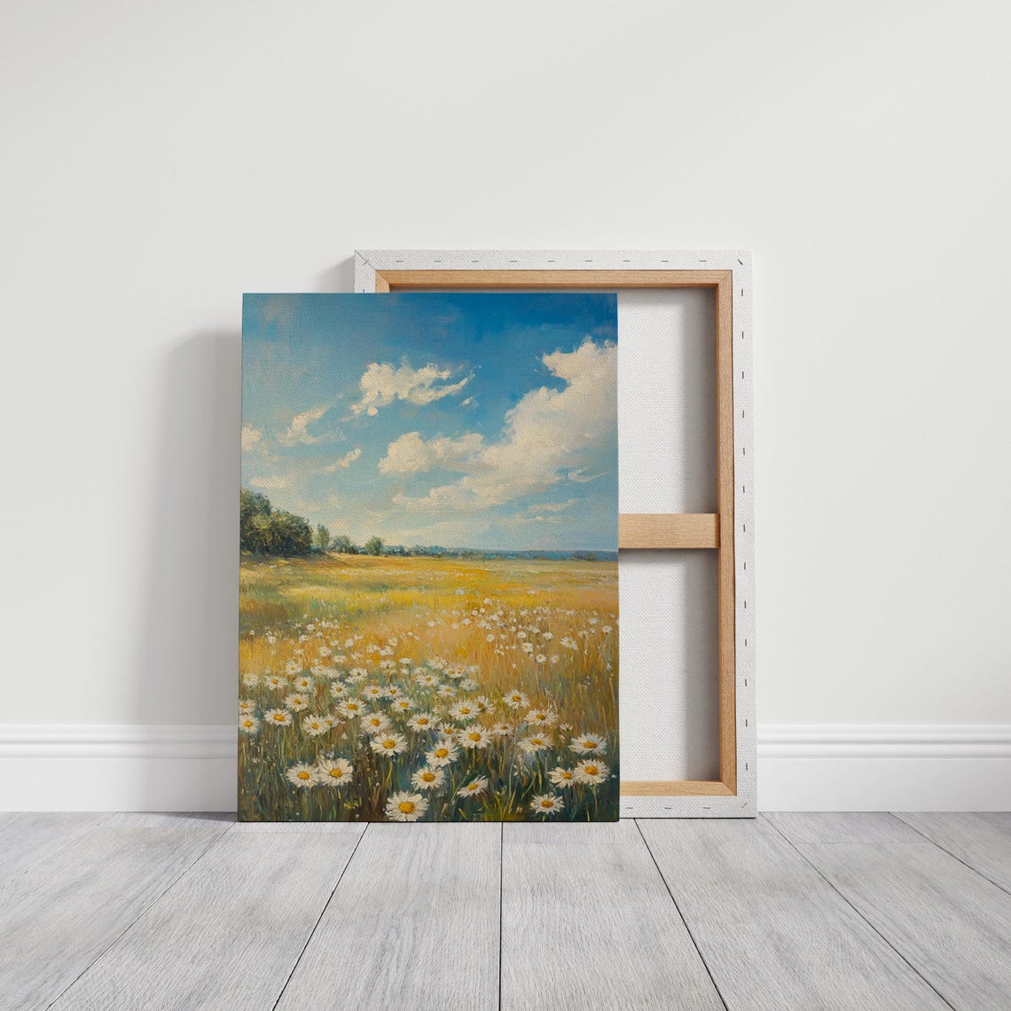 Daisy Field Under Bright Blue Sky With Clouds Summer Meadow Poster - Image 3
