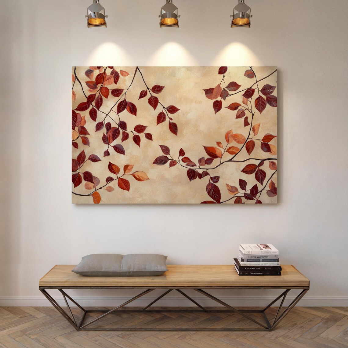 Burgundy And Orange Autumn Leaves On Cream Textured Botanical Poster - Image 6