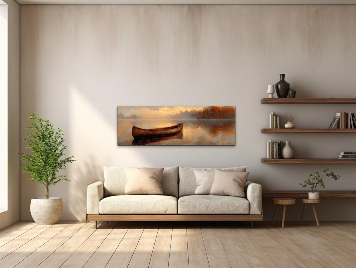 Lake Canoe Minimalist Art Print, Rustic Cabin Decor - Image 6