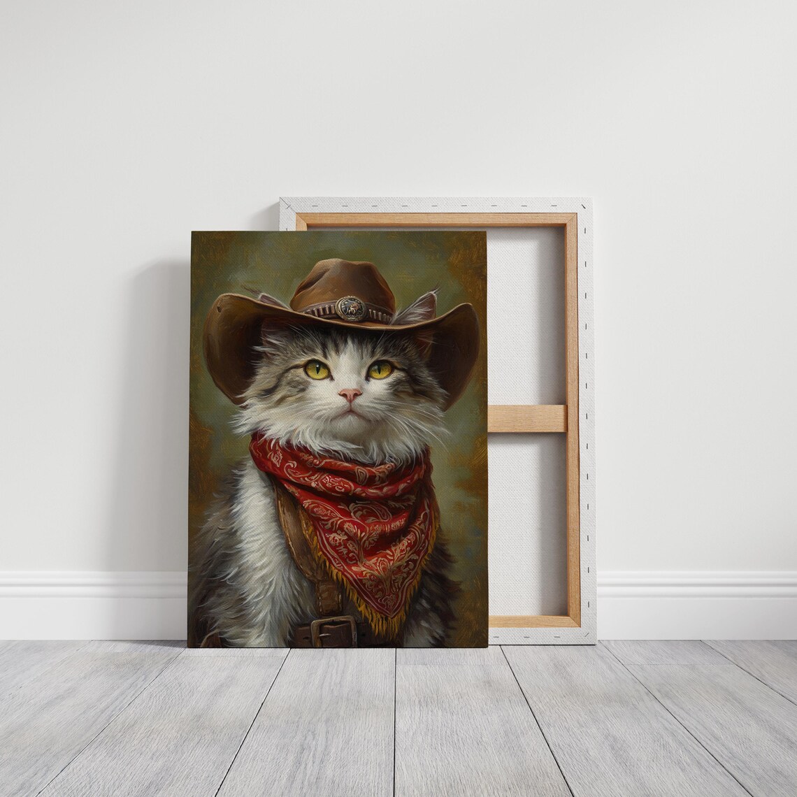 Cowboy Cat Portrait With Sheriff Badge Hat And Red Bandana Print - Image 3