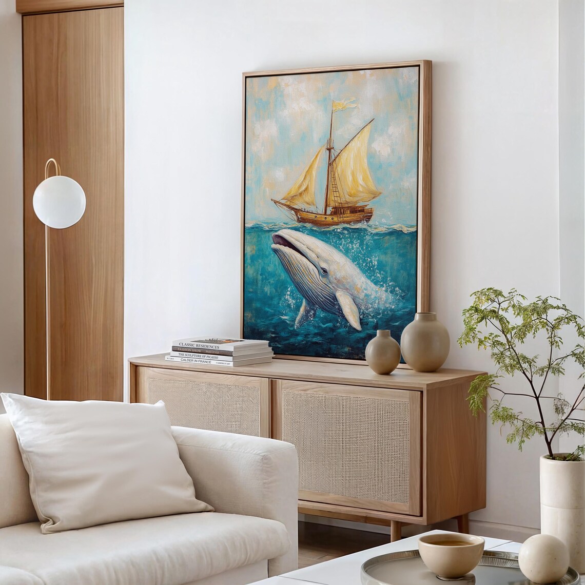 Sailing Ship And Whale Ocean Scene Nautical Wall Art - Image 3