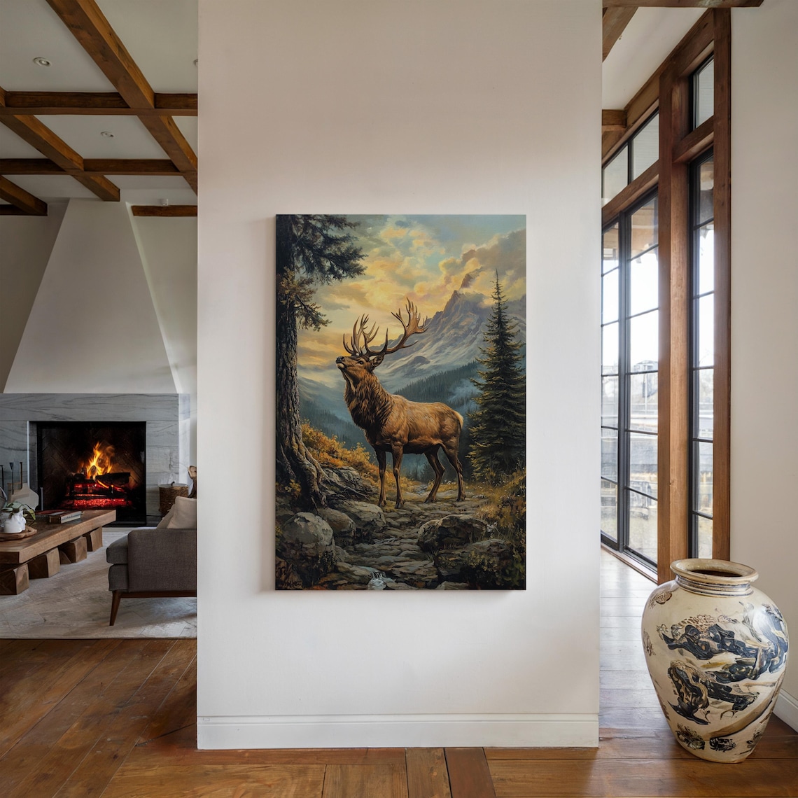 Majestic Elk in Mountain Forest, Rustic Art Print - Image 5