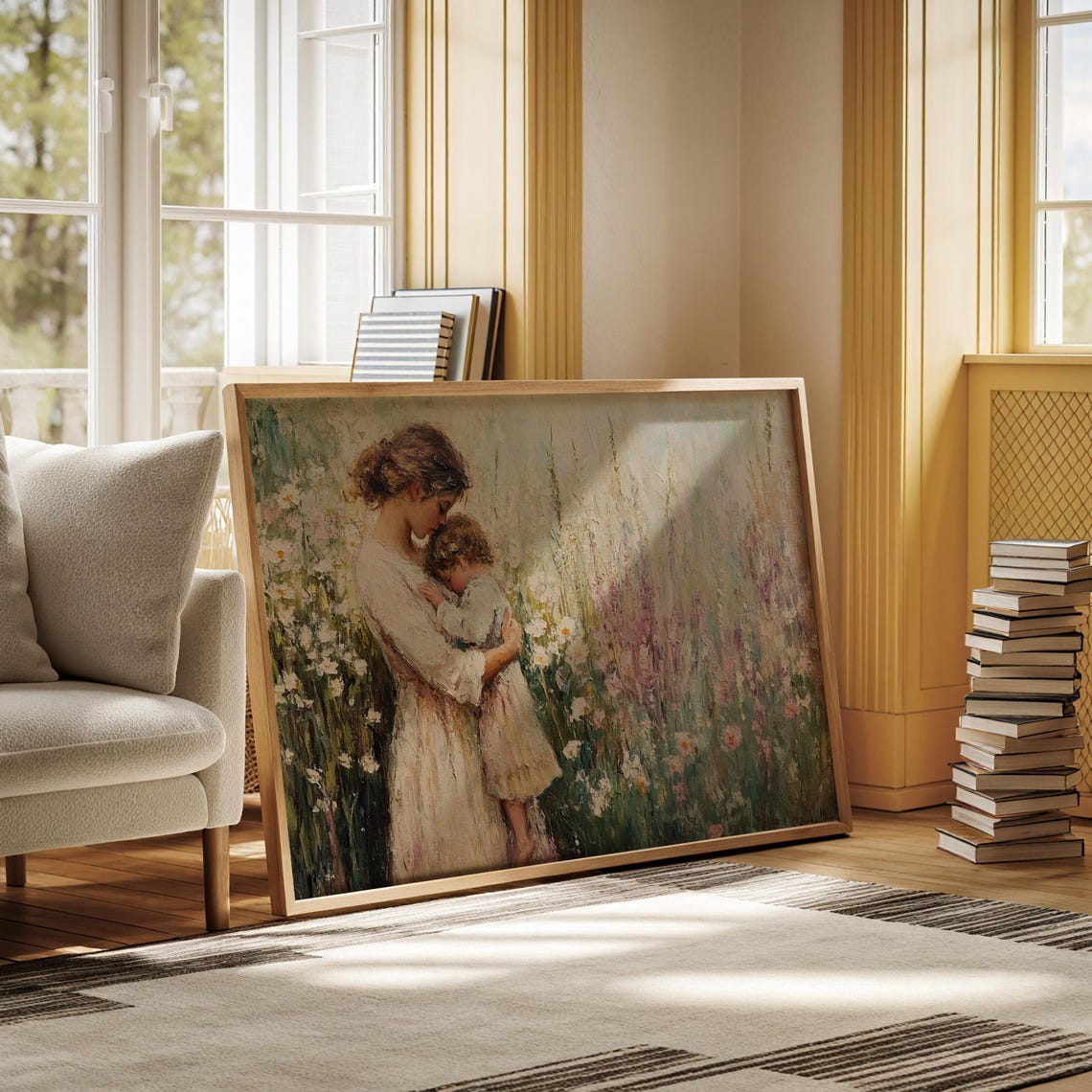 Mother And Child In Wildflower Field Art Emotional Impressionist Wall Decor Pastoral Painting Of Motherhood And Nature - Image 7