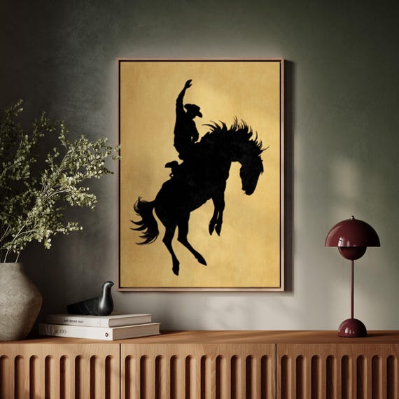 Bronc Rider Silhouette Western Rodeo Cowboy Wall Art